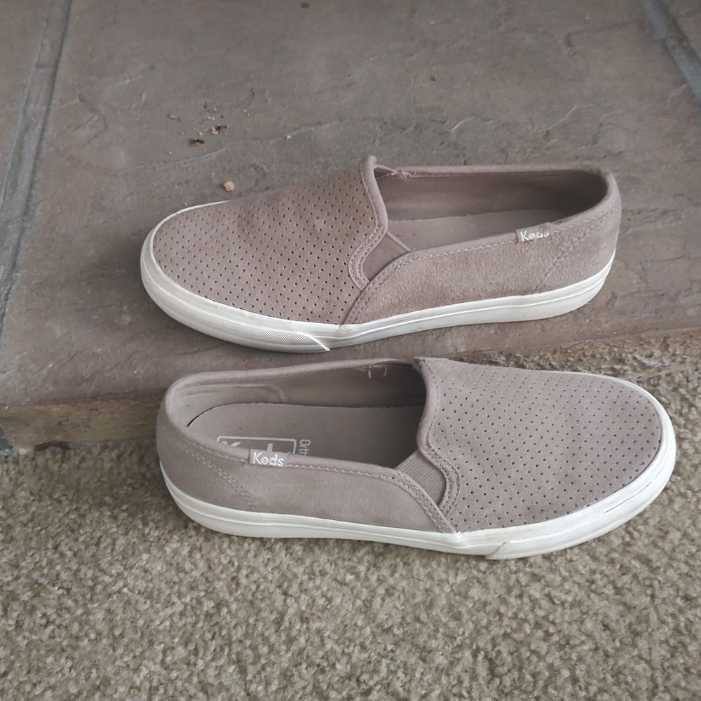 Keds Kids Taupe Suede Perforated Slip On‎ Sneakers Ortholite Beige Shoes